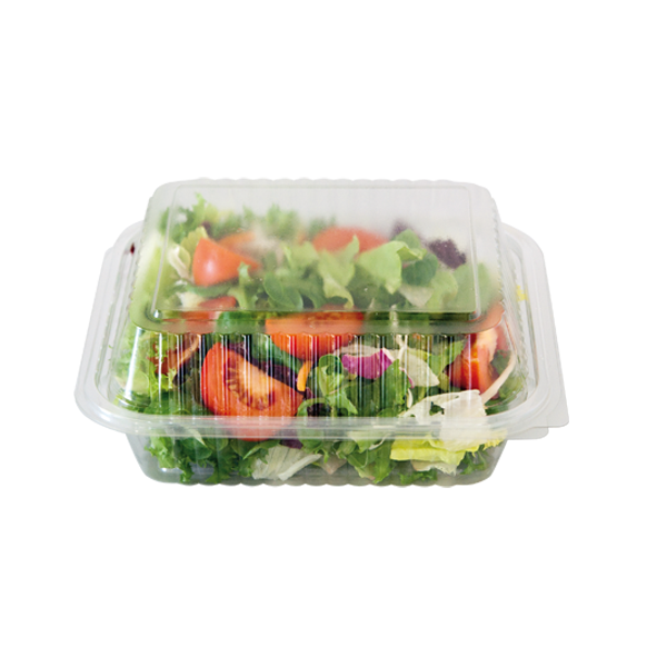 V25 Salat Klappbox aus PET mit anhängendem Dom-Deckel 220x190x90 mm